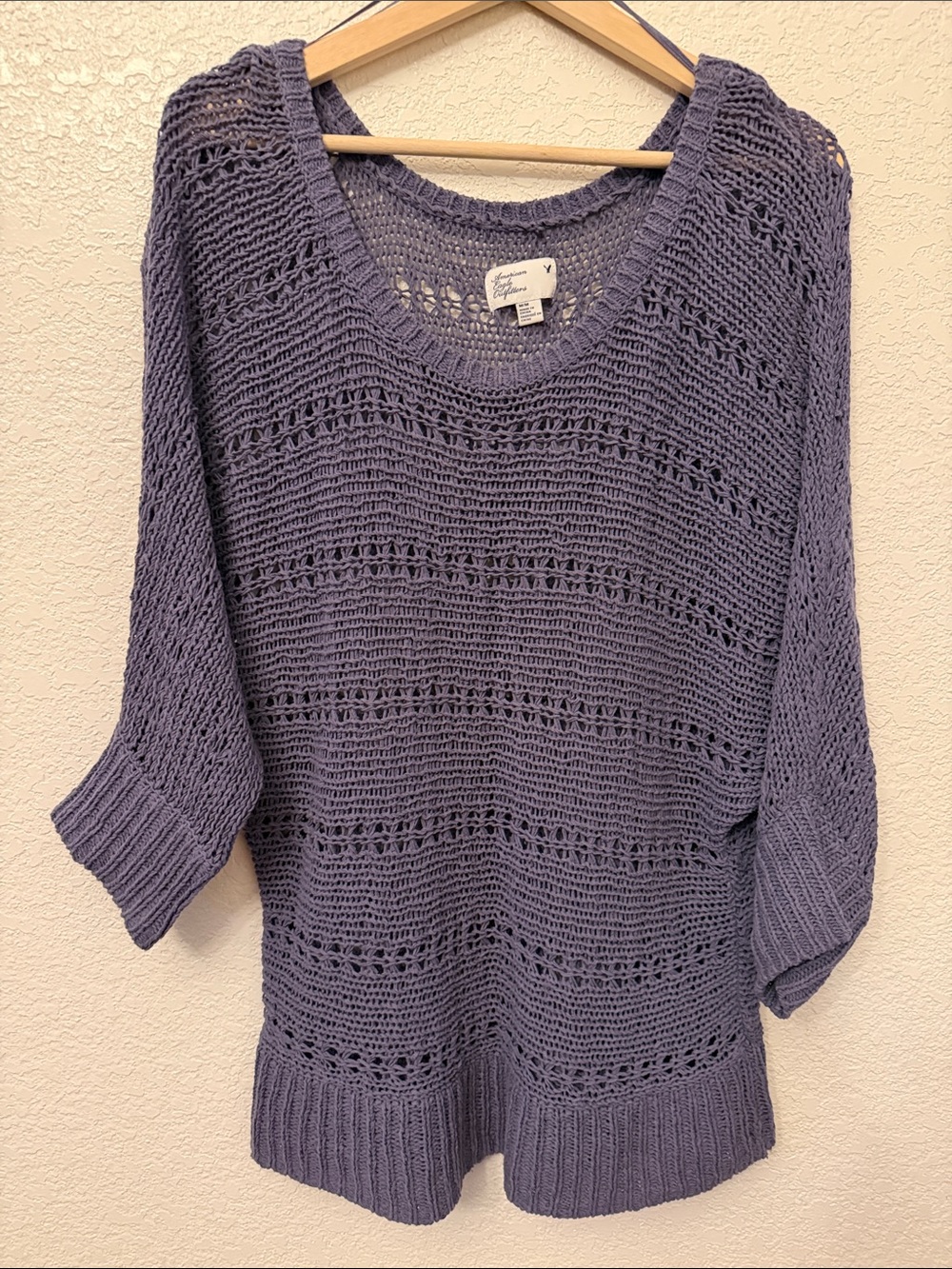 American Eagle Outfitters Lavender Open-Knit Scoop Neck Sweater
